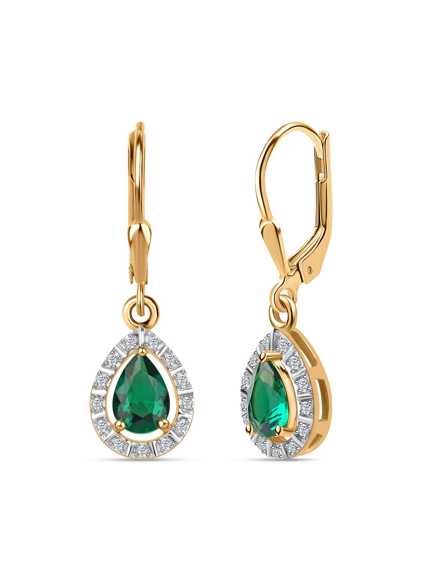 Green Emerald Dangle Earrings with Lever Back