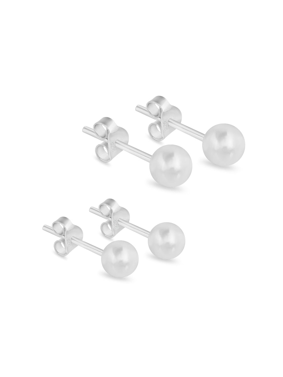 Set Of 2 Pair Ball Silver Stud Earrings 4Mm 5Mm-3