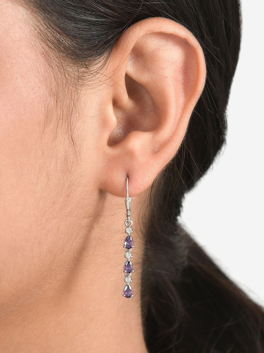 Amethyst Silver Dangle Earrings For Women-1