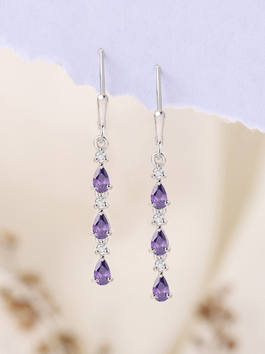 Amethyst Silver Dangle Earrings For Women