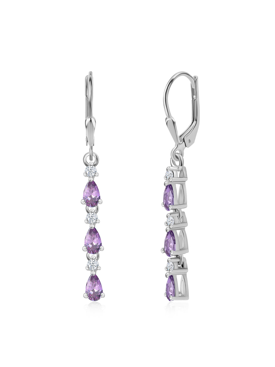 Amethyst Silver Dangle Earrings For Women-2