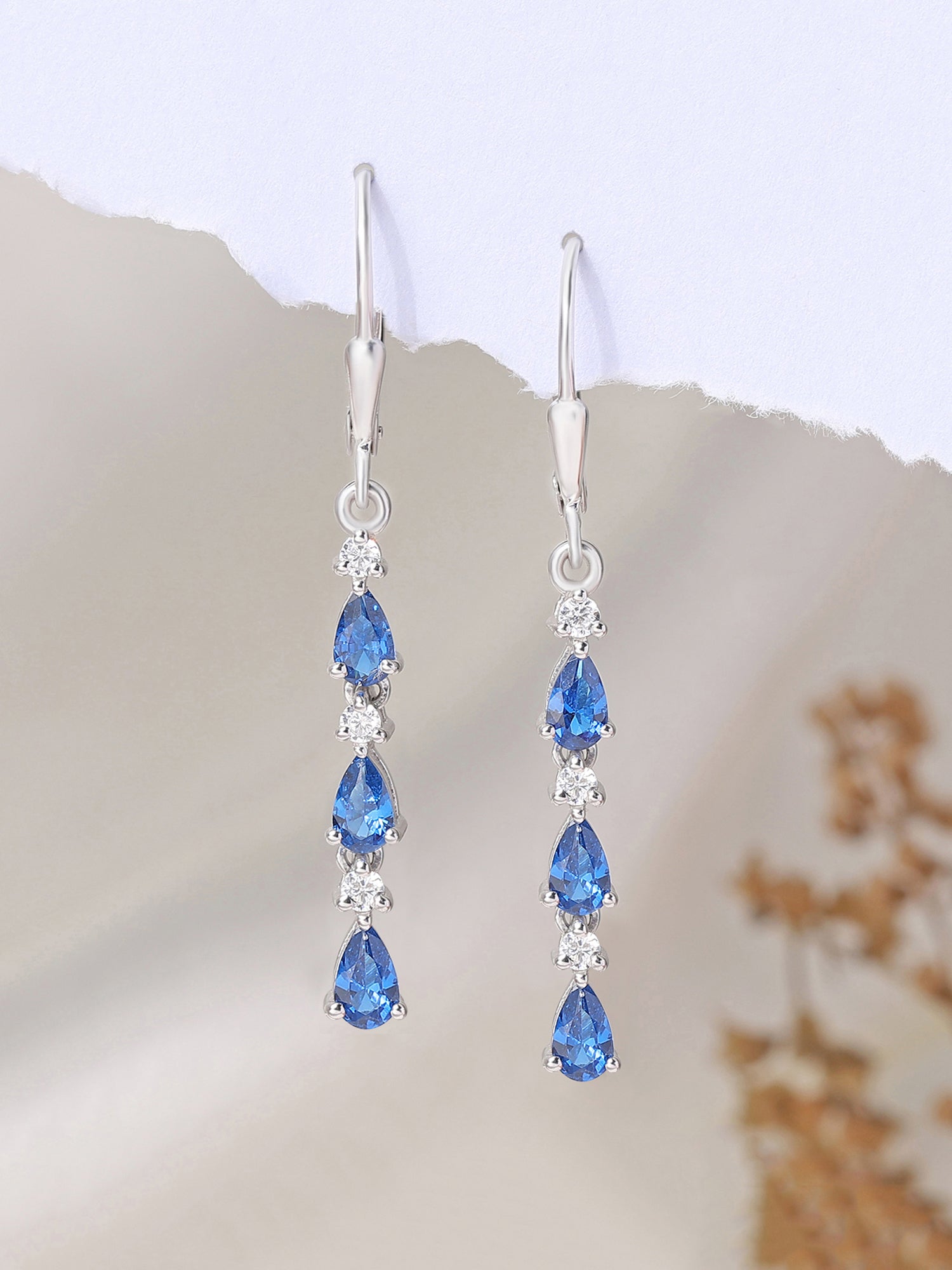 Sapphire Linear Dangler Earrings For Women-5