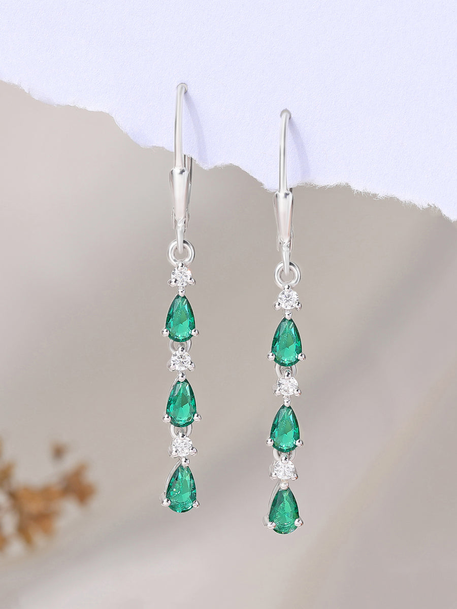 Emerald Linear Dangler Earrings For Women-5