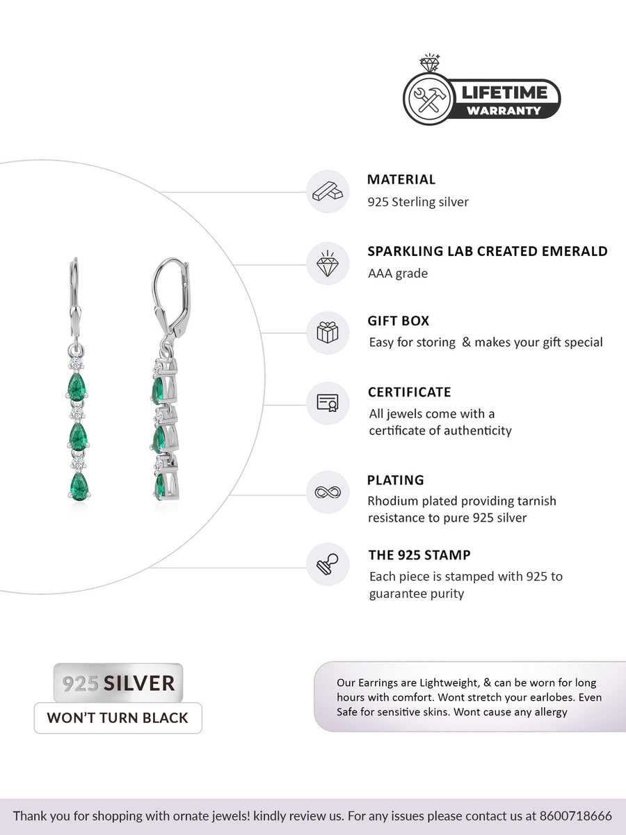 Emerald Linear Dangler Earrings For Women-5