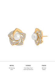 Natural Pearl Flower Gold Plated Earring For Women-2