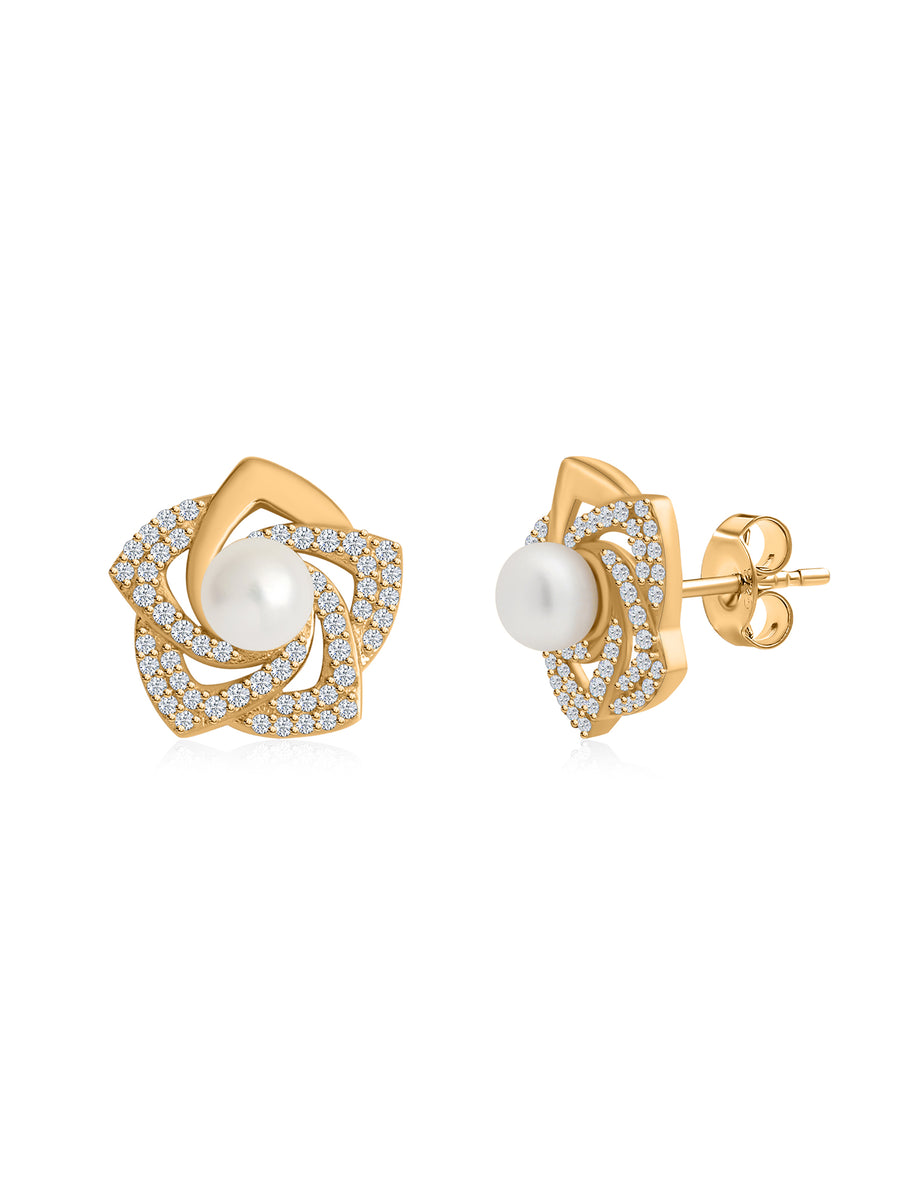 Natural Pearl Flower Gold Plated Earring For Women-3