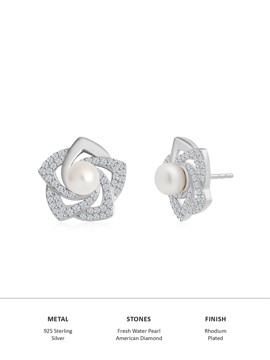 Natural Pearl Flower Stud Earring For Women-2