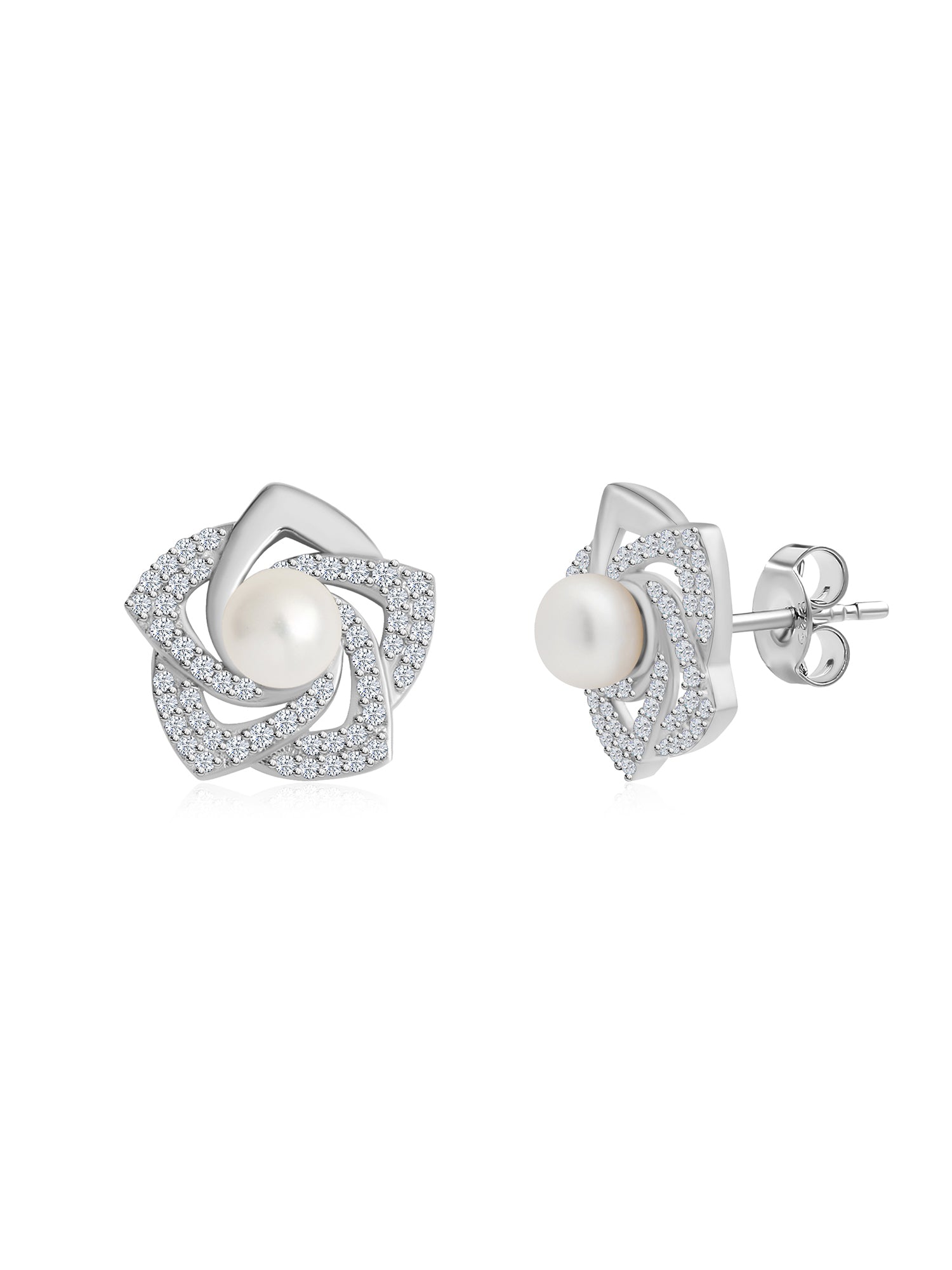 Natural Pearl Flower Stud Earring For Women-3