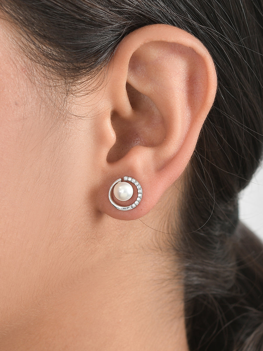 Love Circle Pearl Earring for Women | Silver American Diamond Earrings-1