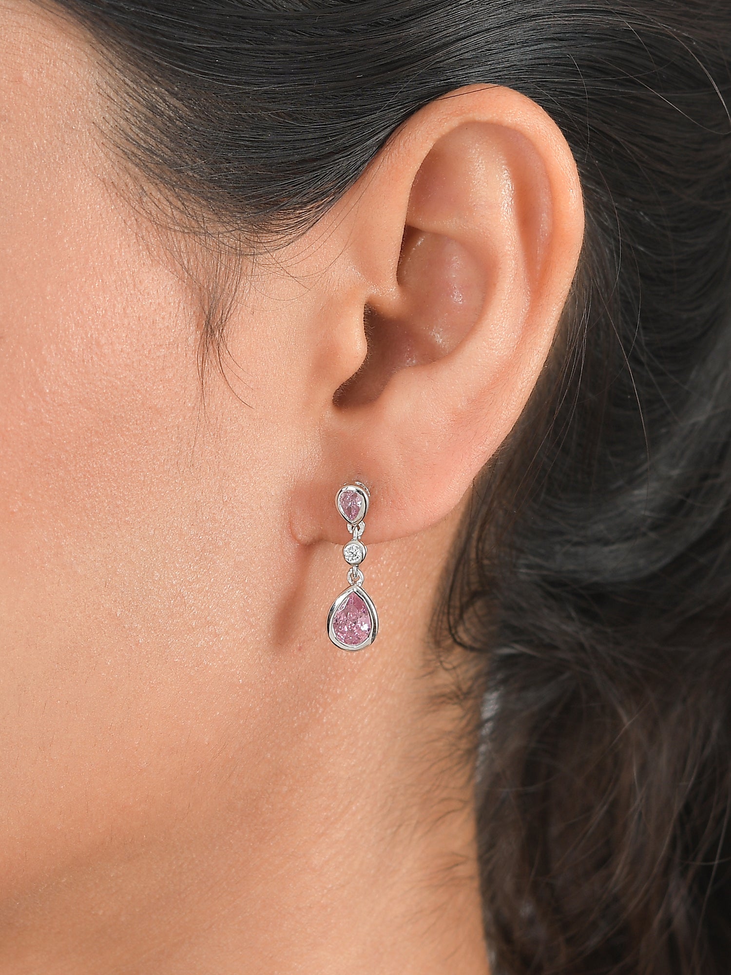 Pretty Pink CZ Danglers For Women