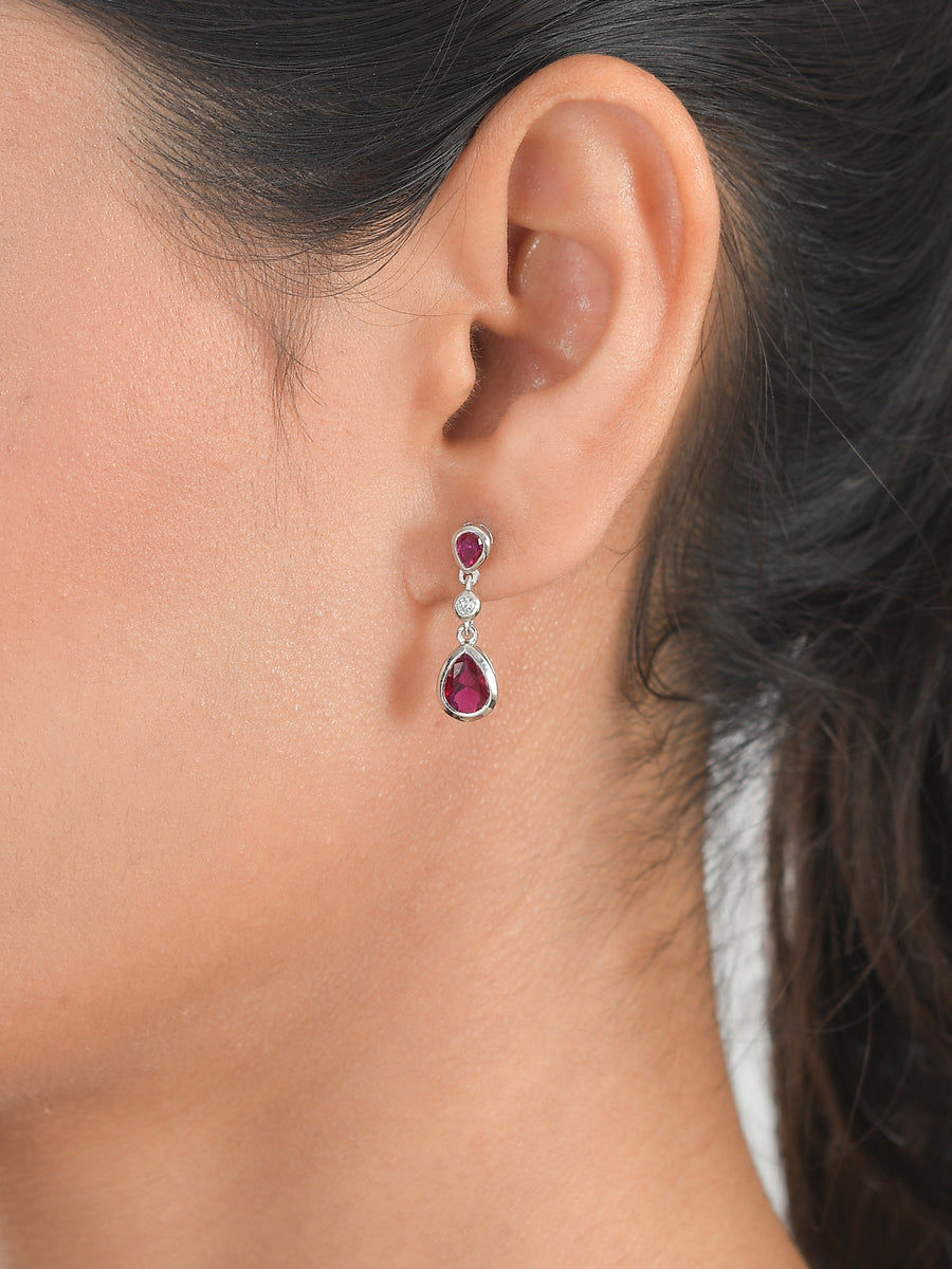 Ornate Ruby Danglers For Women