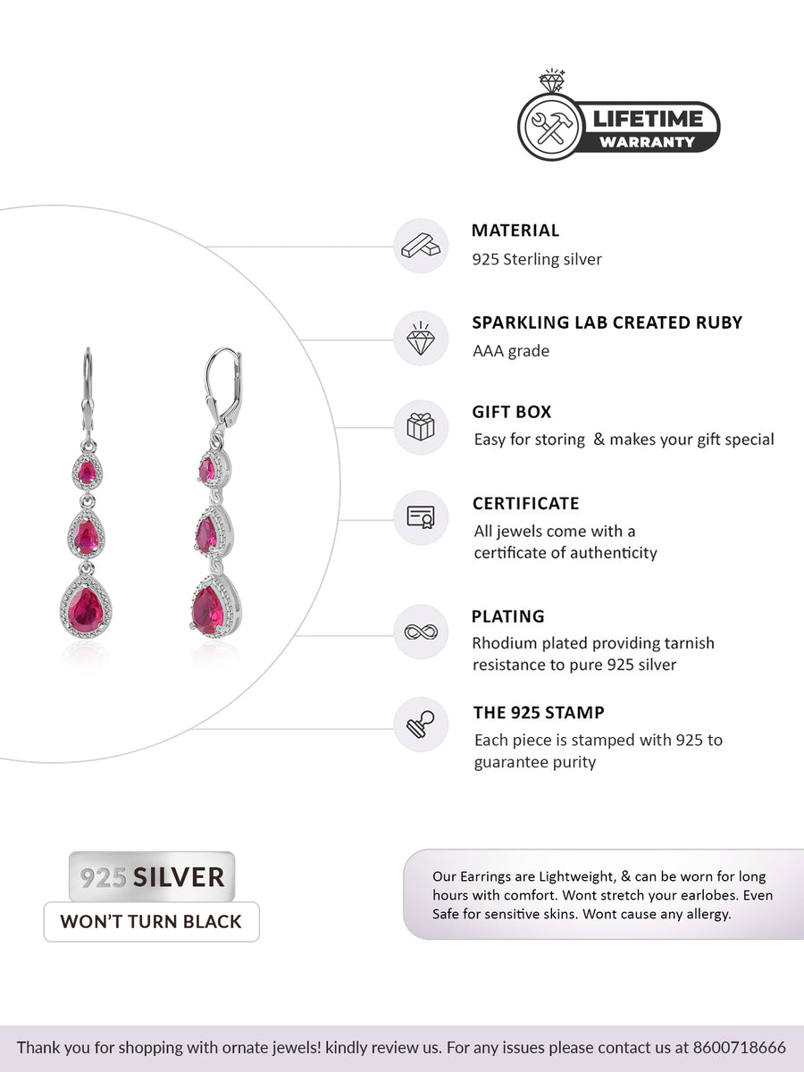 Rubina Silver Ruby Earrings For Women