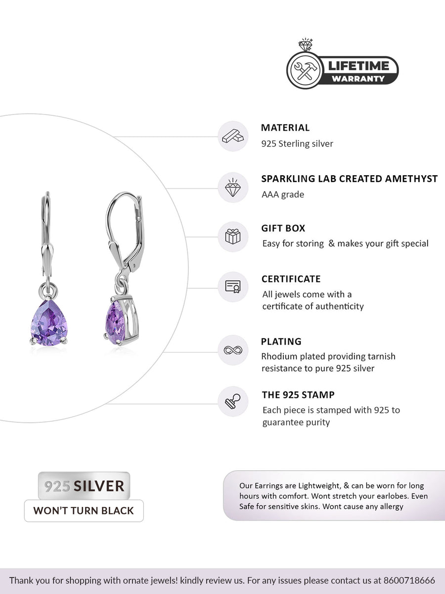 Amethyst Drop Earring For Women-5