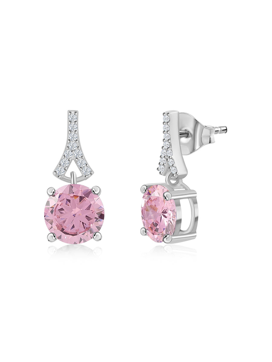 Pink Cz Stud Earrings For Women