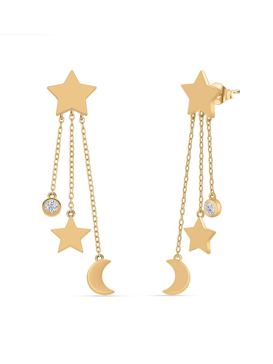 Star and Moon Dangle Earrings For Women