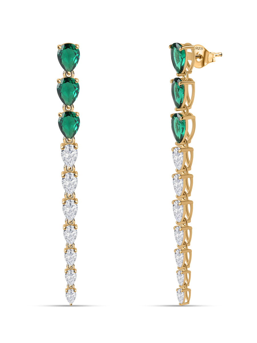 Emerald And Diamond Look Golden Earrings