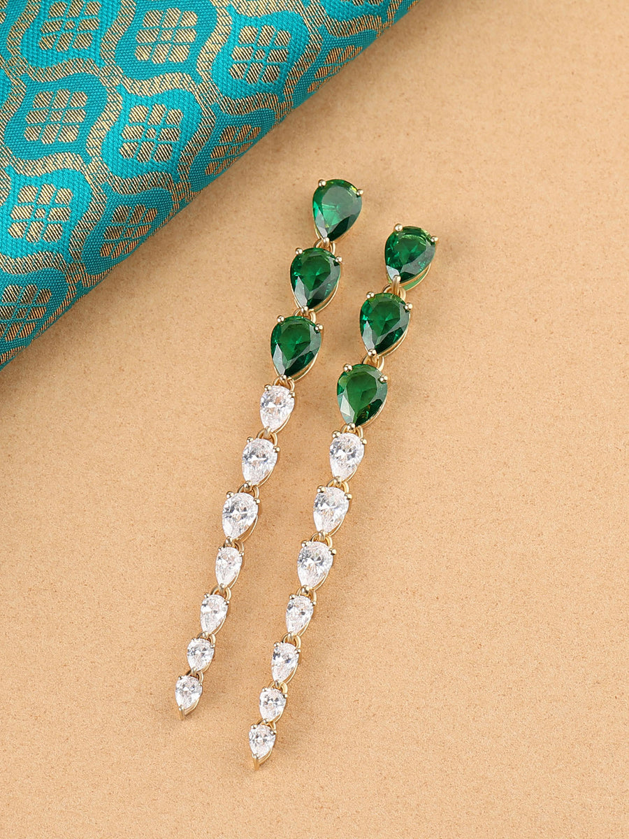 Emerald And Diamond Look Golden Earrings-1