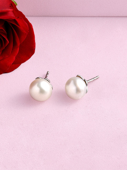 NATURAL FRESHWATER PEARL STUD EARRING FOR WOMEN IN 925 SILVER