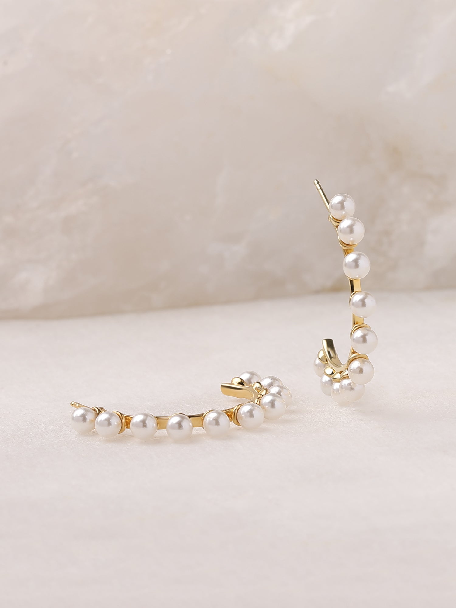 Pearl Studded Half Hoop Earrings