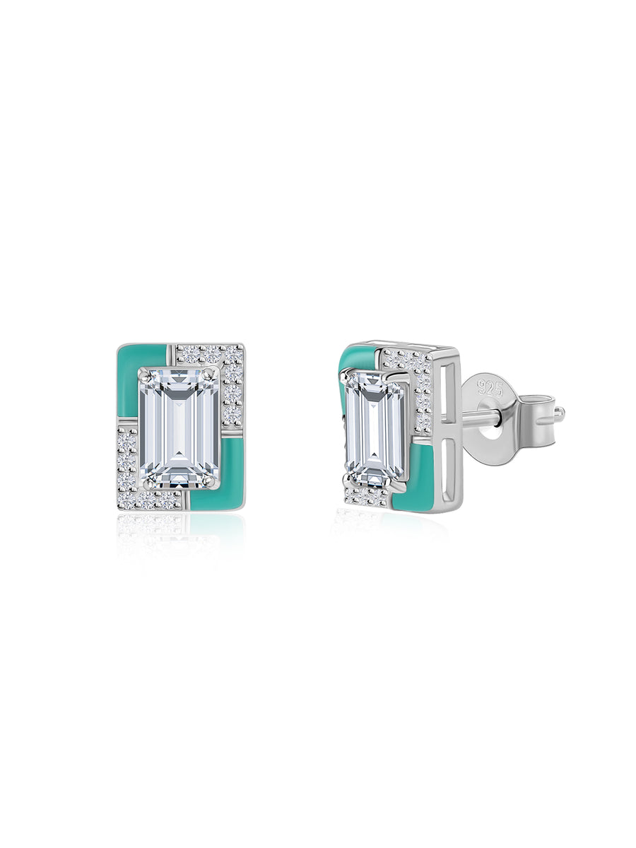 Green And White Stud Earrings for Women