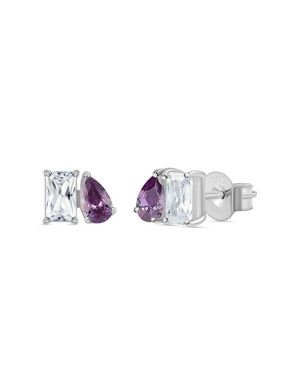 Valentine Special Toi Et Moi Baguette Pear Purple Earrings