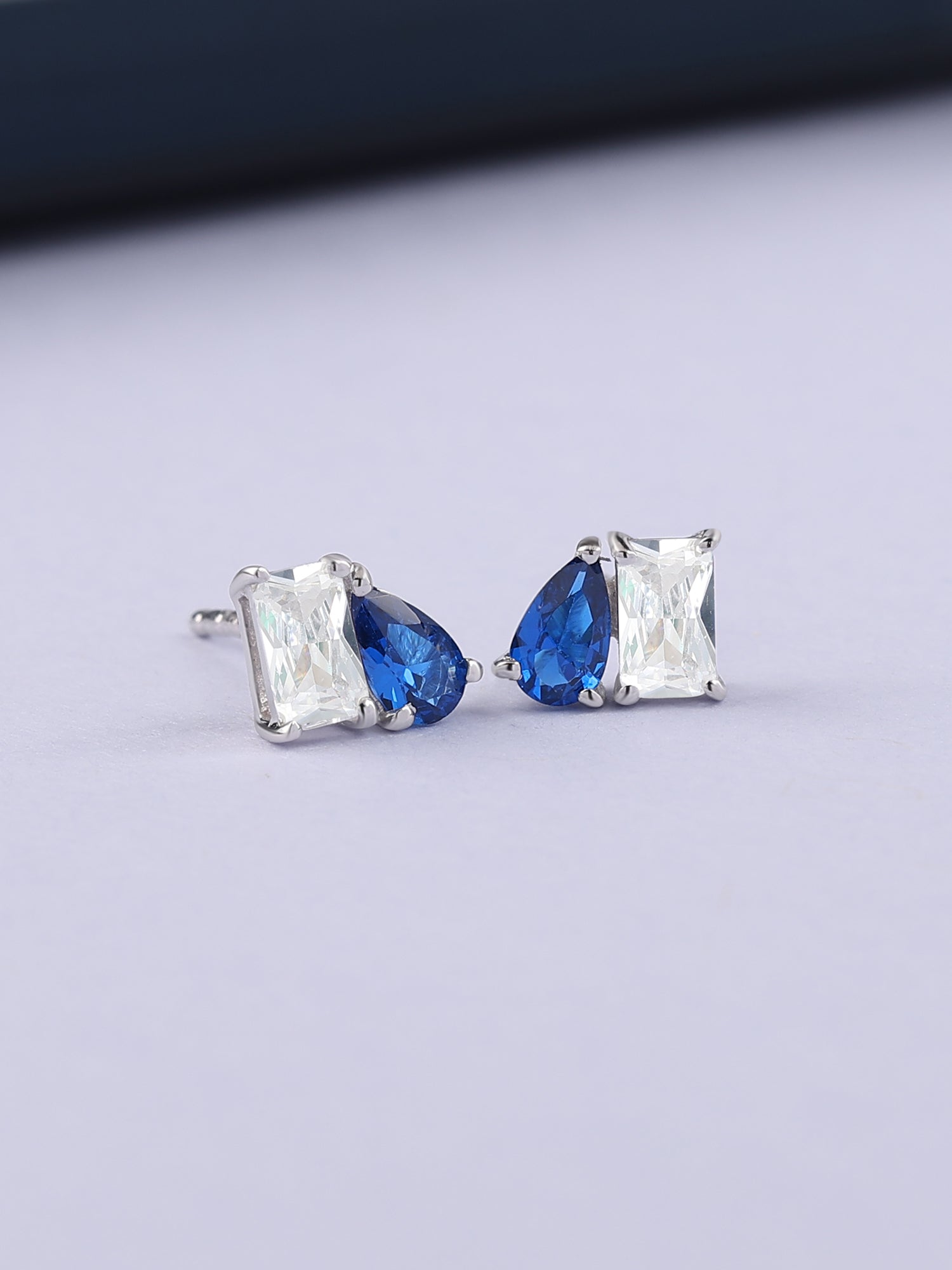 Toi Et Moi Baguette Pear Blue Earrings