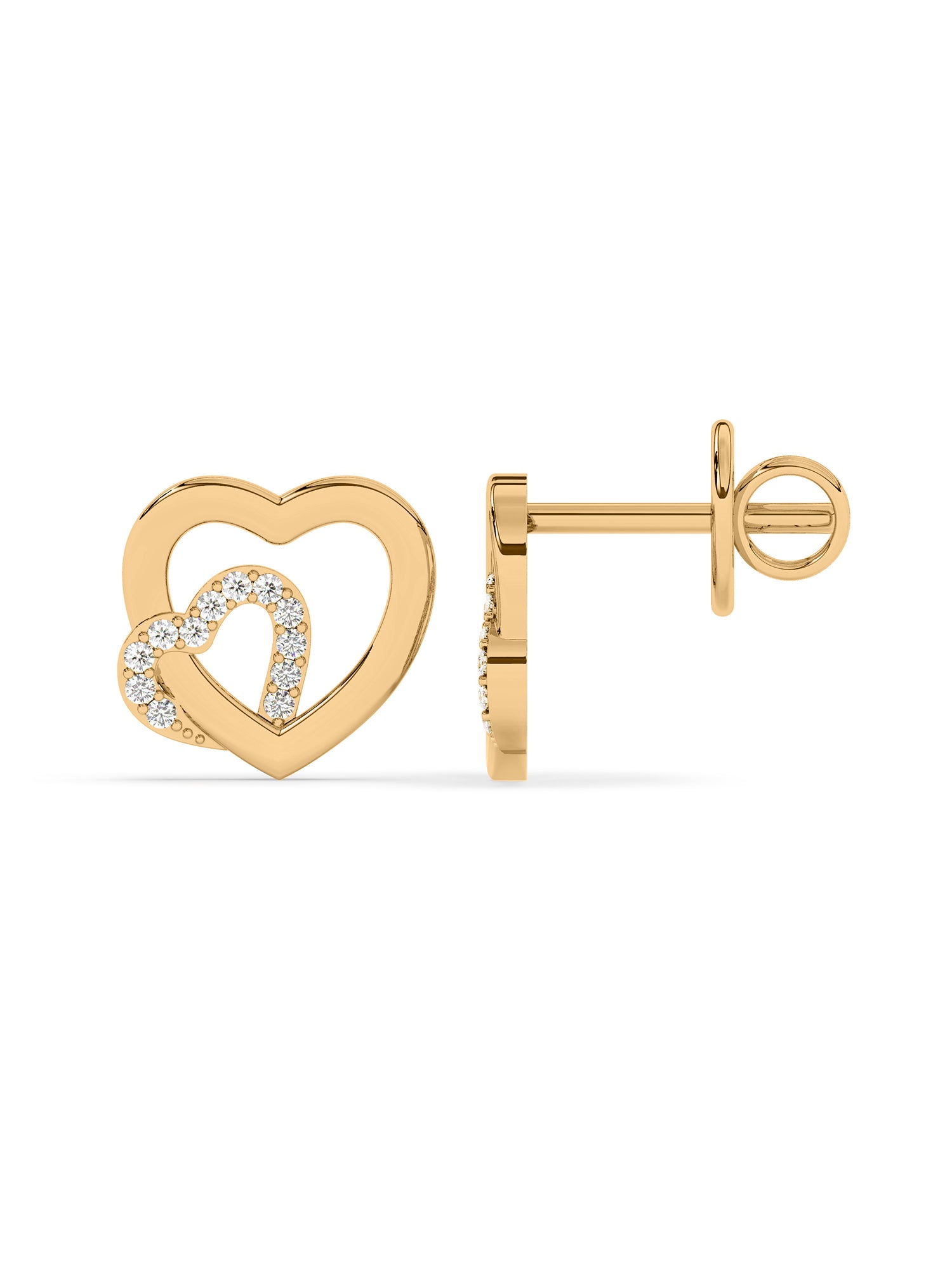 Lovely Heart Diamond Earrings In Yellow Gold