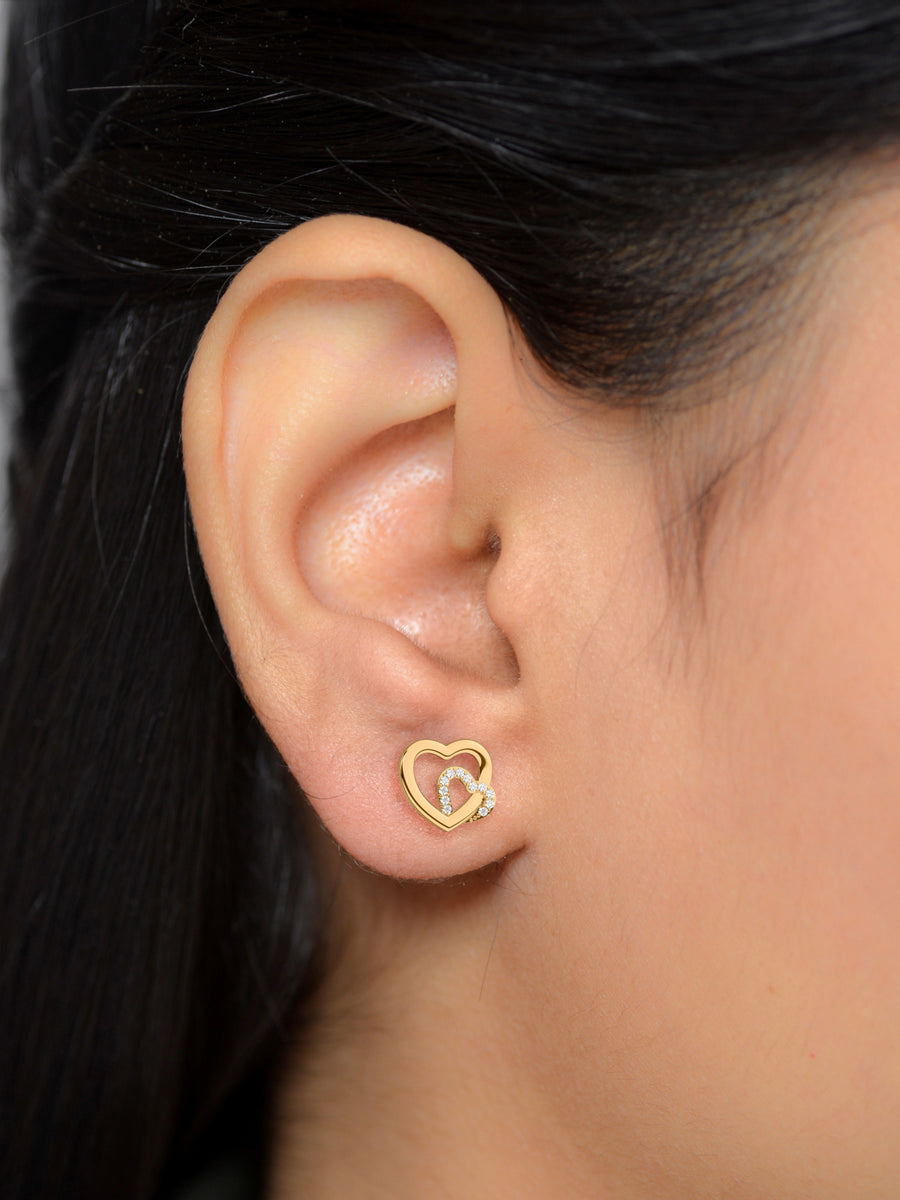 Lovely Heart Diamond Earrings In Yellow Gold_2