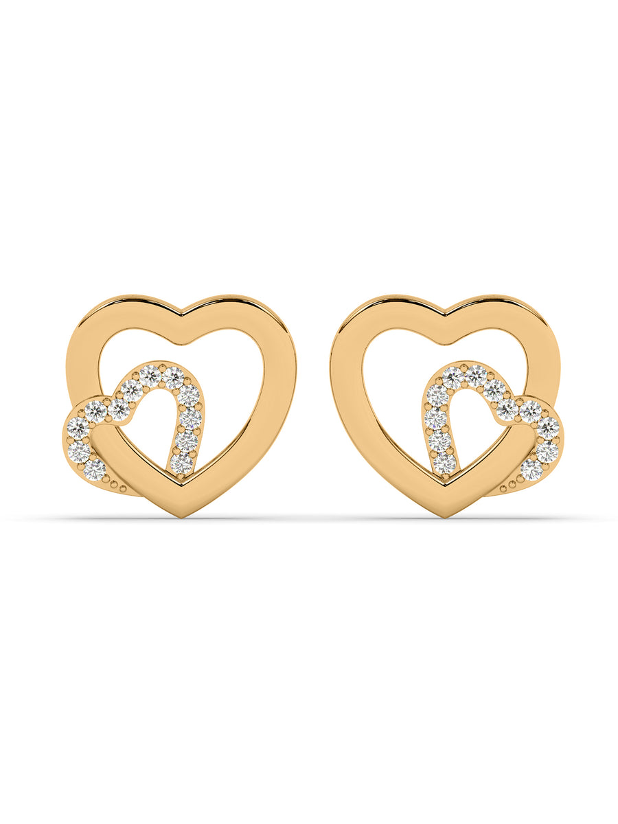 Lovely Heart Diamond Earrings In Yellow Gold_1