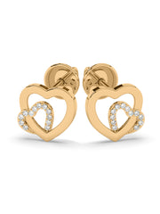 Lovely Heart Diamond Earrings In Yellow Gold_3