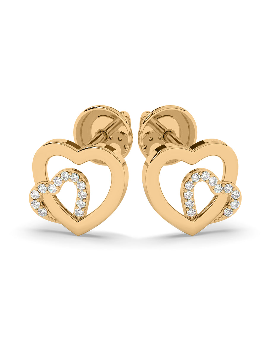 Lovely Heart Diamond Earrings In Yellow Gold_3