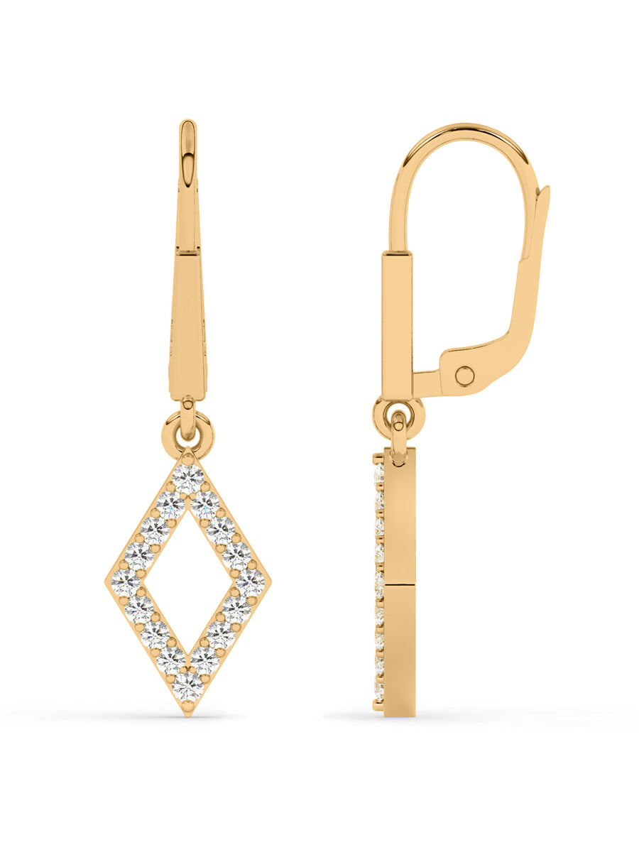 Geometric Diamond Dangle Earrings In Yellow Gold_