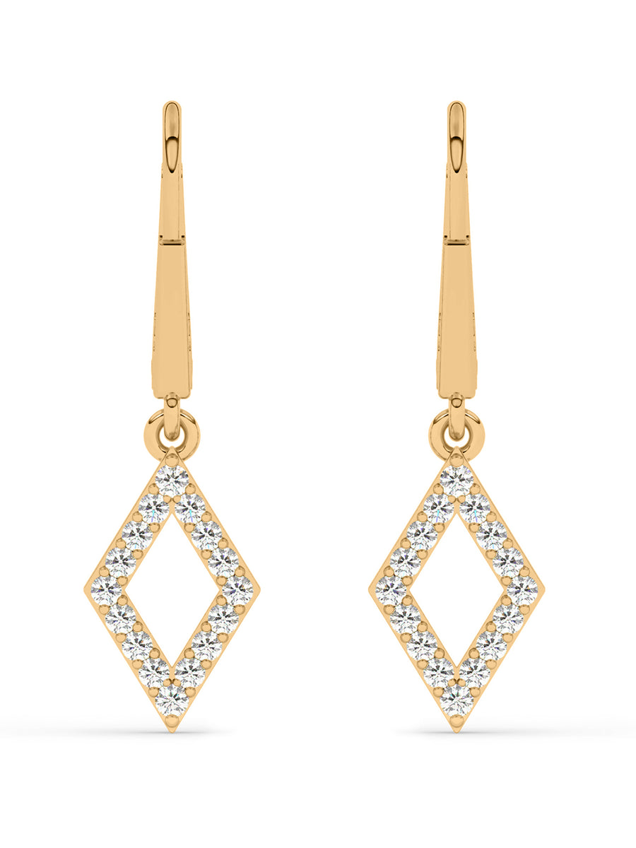 Geometric Diamond Dangle Earrings In Yellow Gold