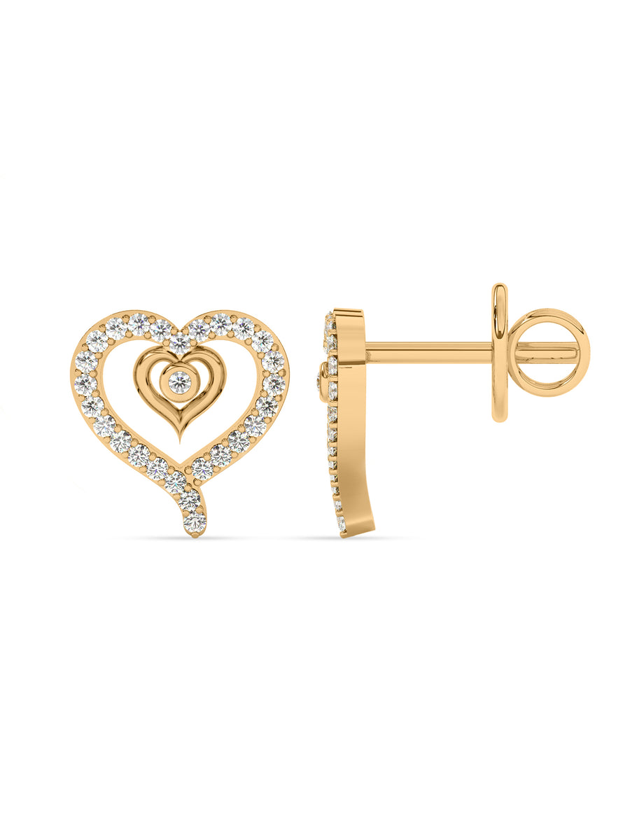 Romance Twin Hearts Diamond Earrings In Yellow Gold