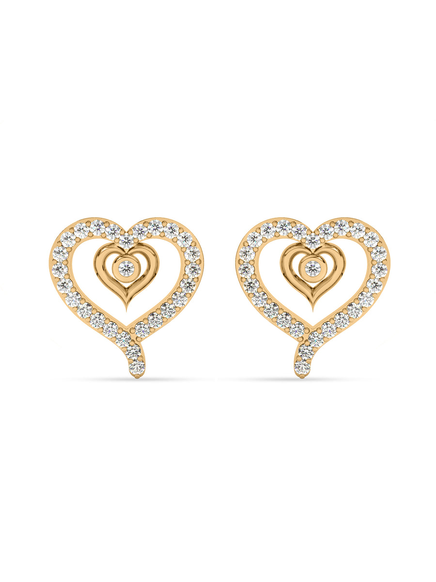 Romance Twin Hearts Diamond Earrings In Yellow Gold_1