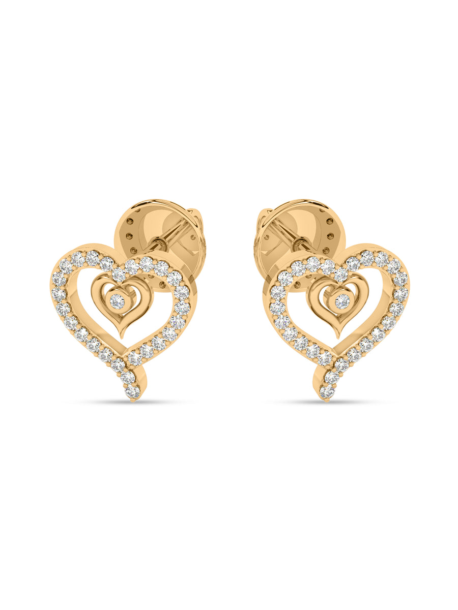 Romance Twin Hearts Diamond Earrings In Yellow Gold_2