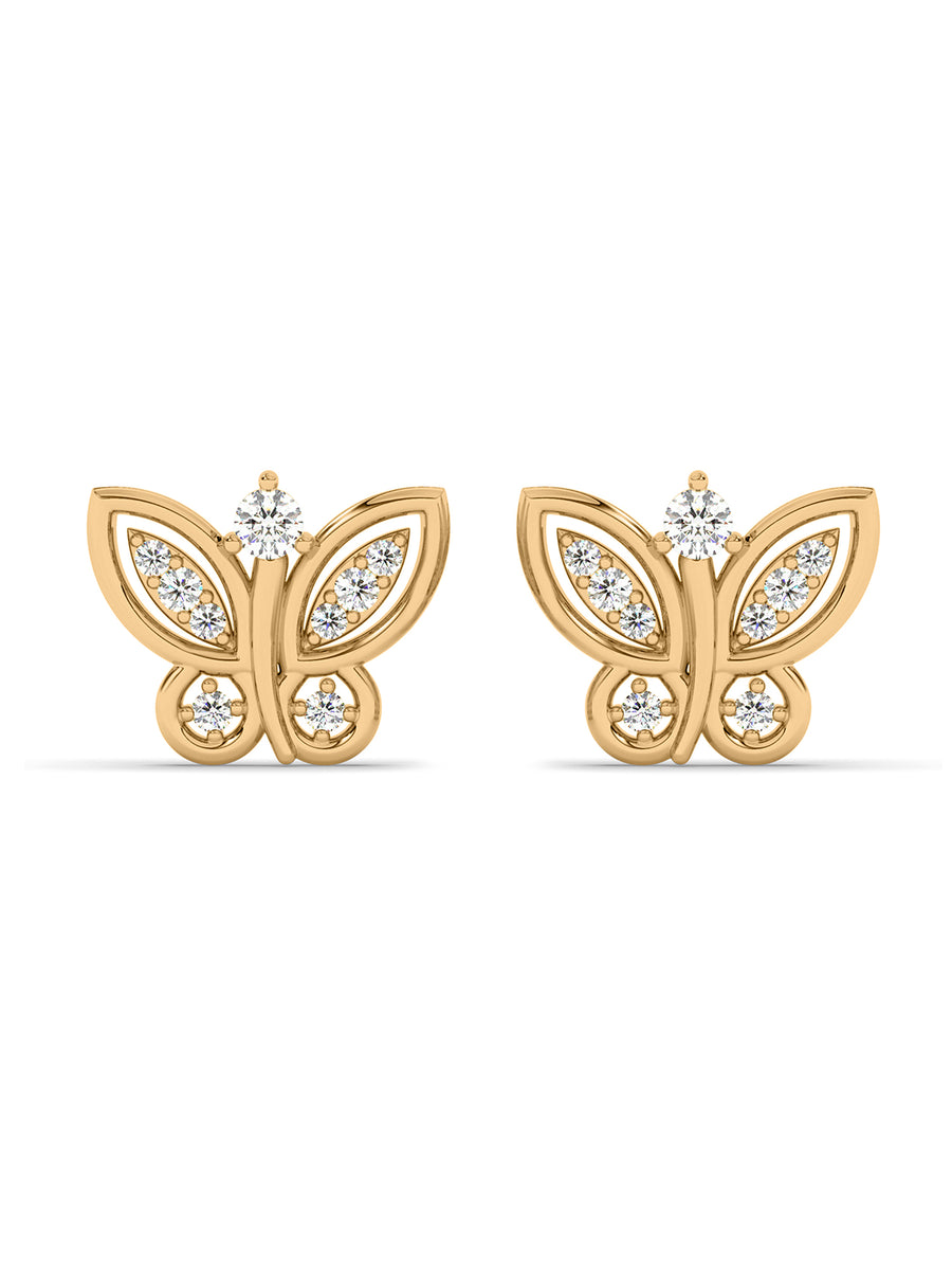 Butterfly Diamond Earring Studs In Yellow Gold