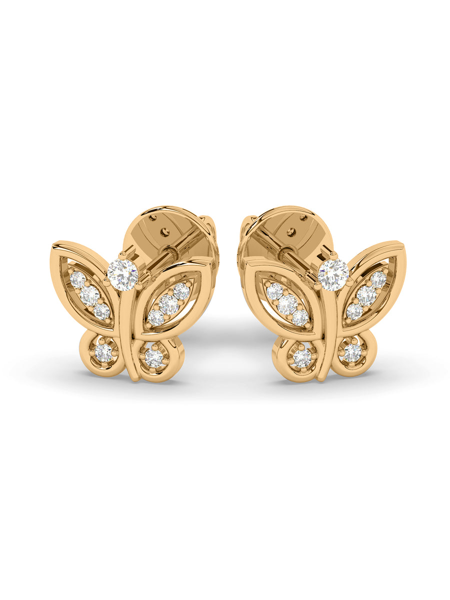 Butterfly Diamond Earring Studs In Yellow Gold_2