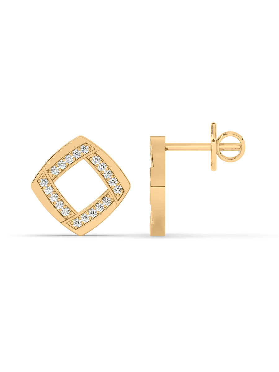 Square Diamond Studs in Yellow Gold