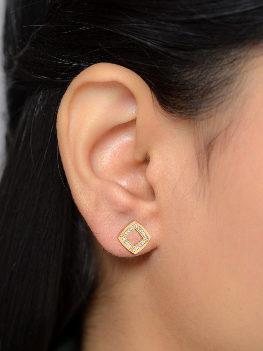 Square Diamond Studs in Yellow Gold_2