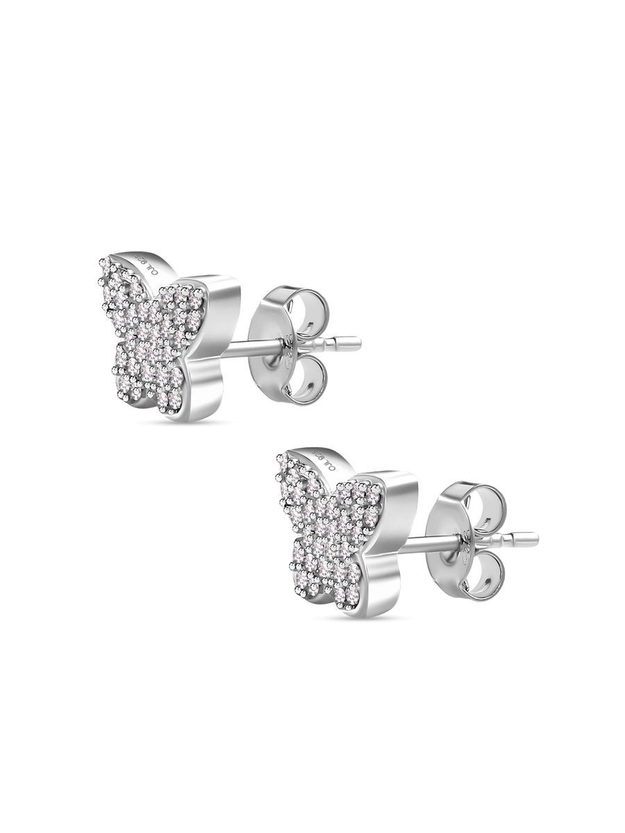 Silver Butterfly Diamond Look Earrings-4