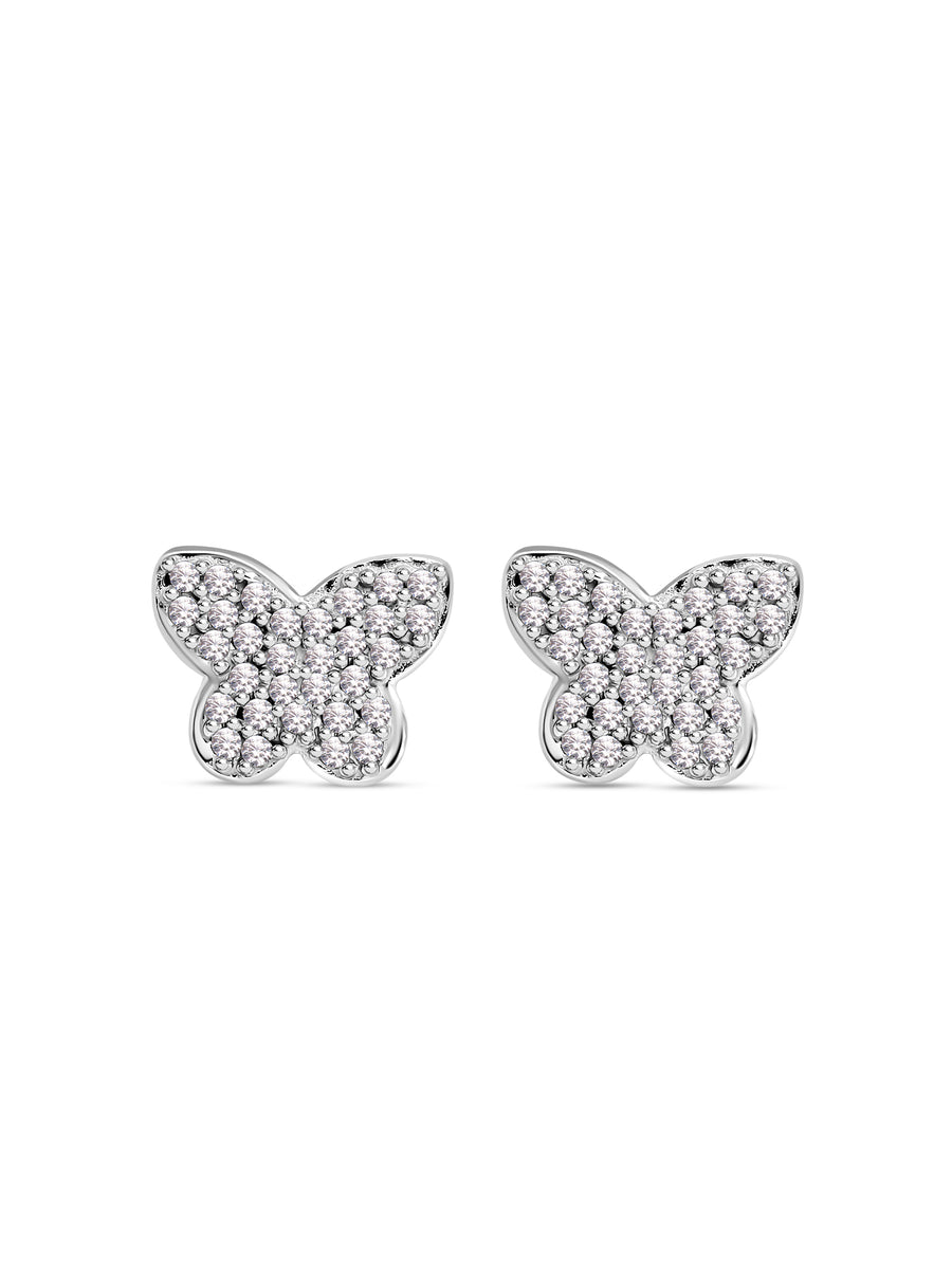 Silver Butterfly Diamond Look Earrings-3