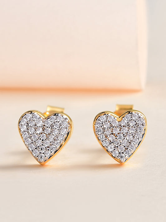 Gold-Plated Sparkling Hearts Earring Studs For Women