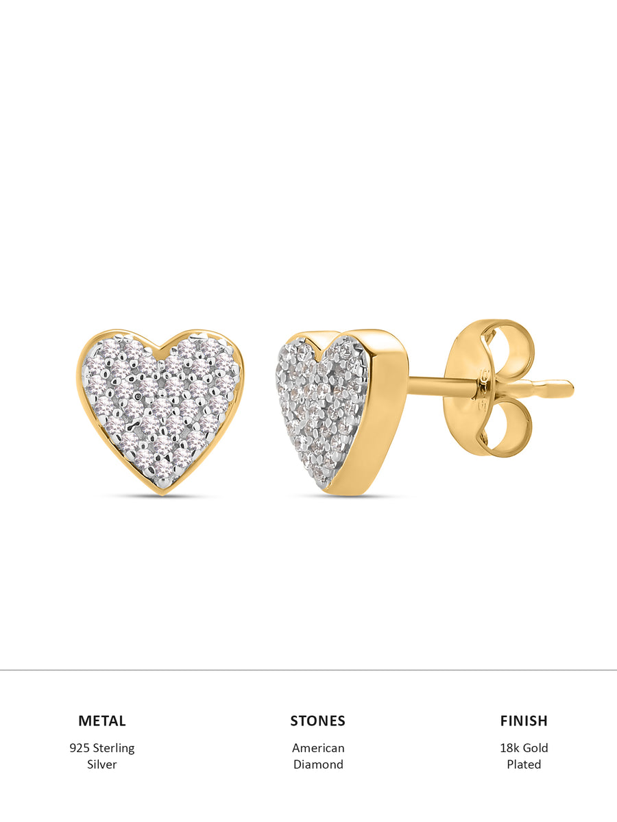 Gold-Plated Sparkling Hearts Earring Studs For Women-3