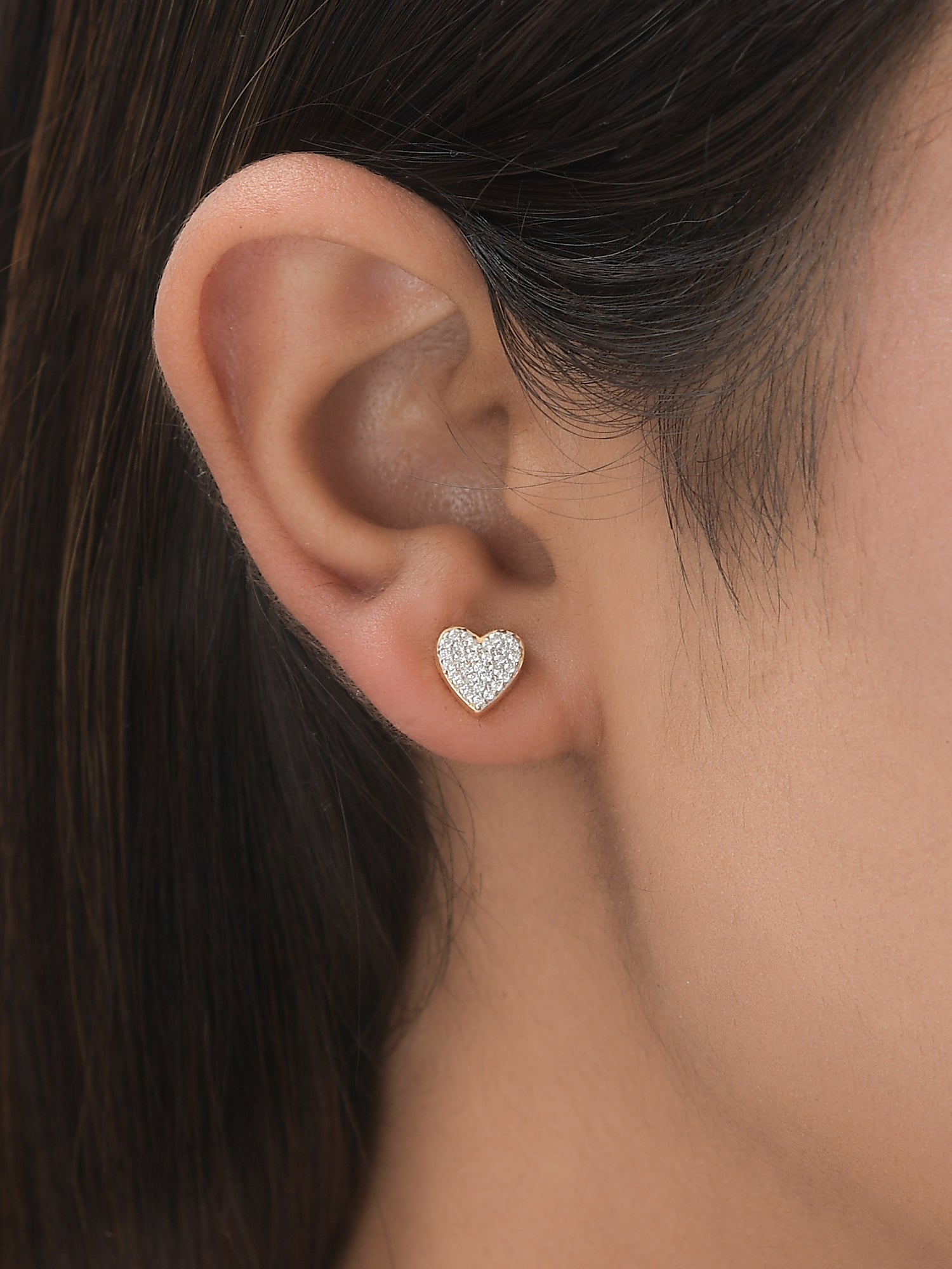 Gold-Plated Sparkling Hearts Earring Studs For Women-2