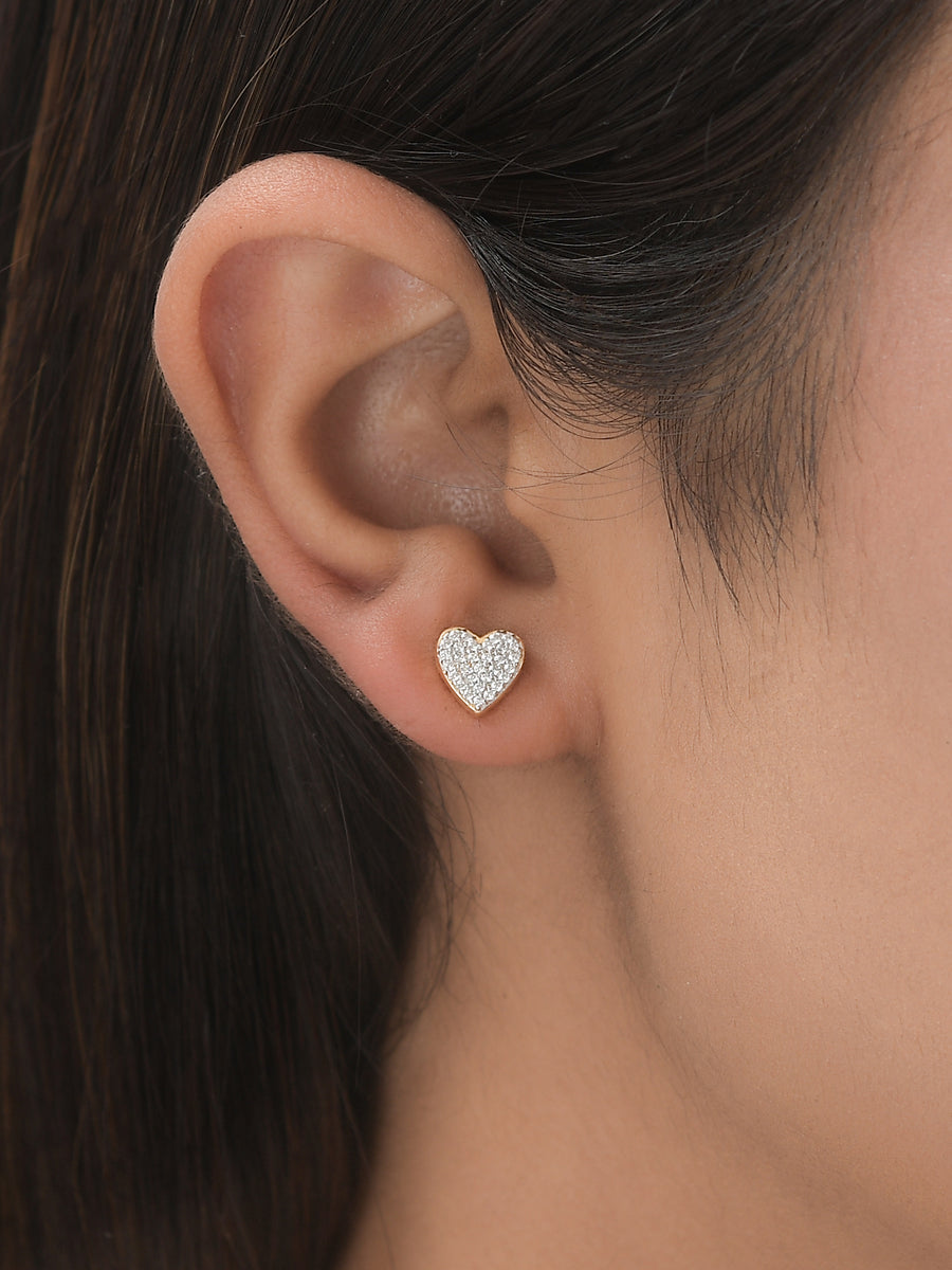 Gold-Plated Sparkling Hearts Earring Studs For Women-2