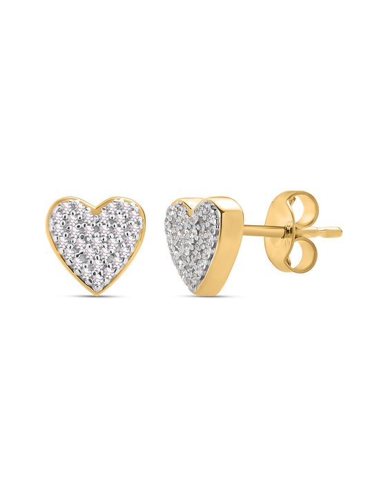 Gold-Plated Sparkling Hearts Earring Studs For Women-1