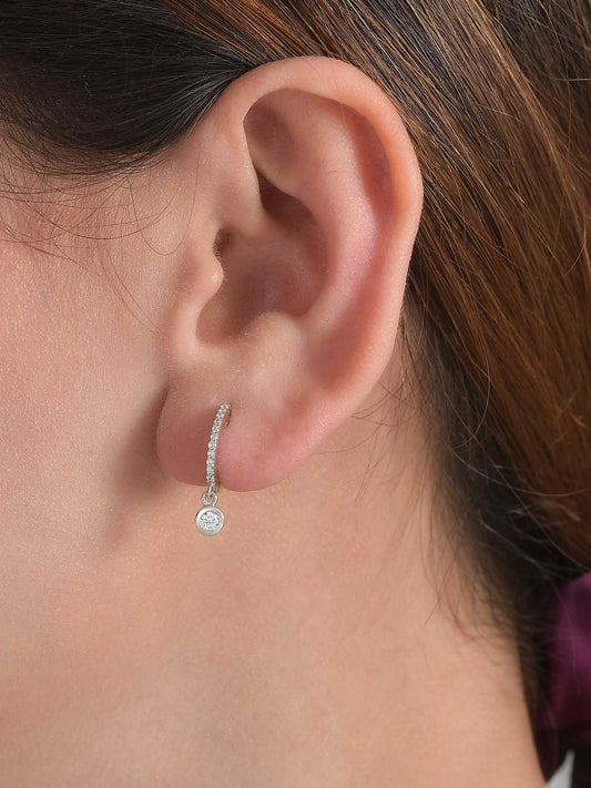 Solitaire Drop Hoop Earrings For Women
