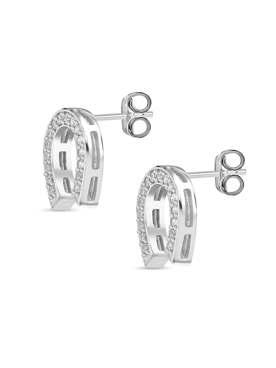 Lucky Horseshoe Stud Earrings In 925 Silver-3
