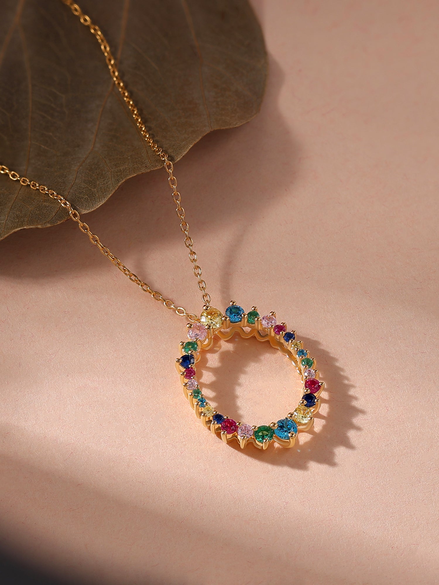 Multi Color Oval Gold Pendant For Women-1